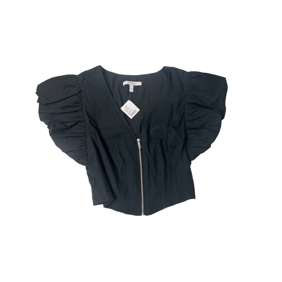 Derek Lam 10 Crosby Genna Black Balloon Sleeve Crop Top - Picture 3 of 5